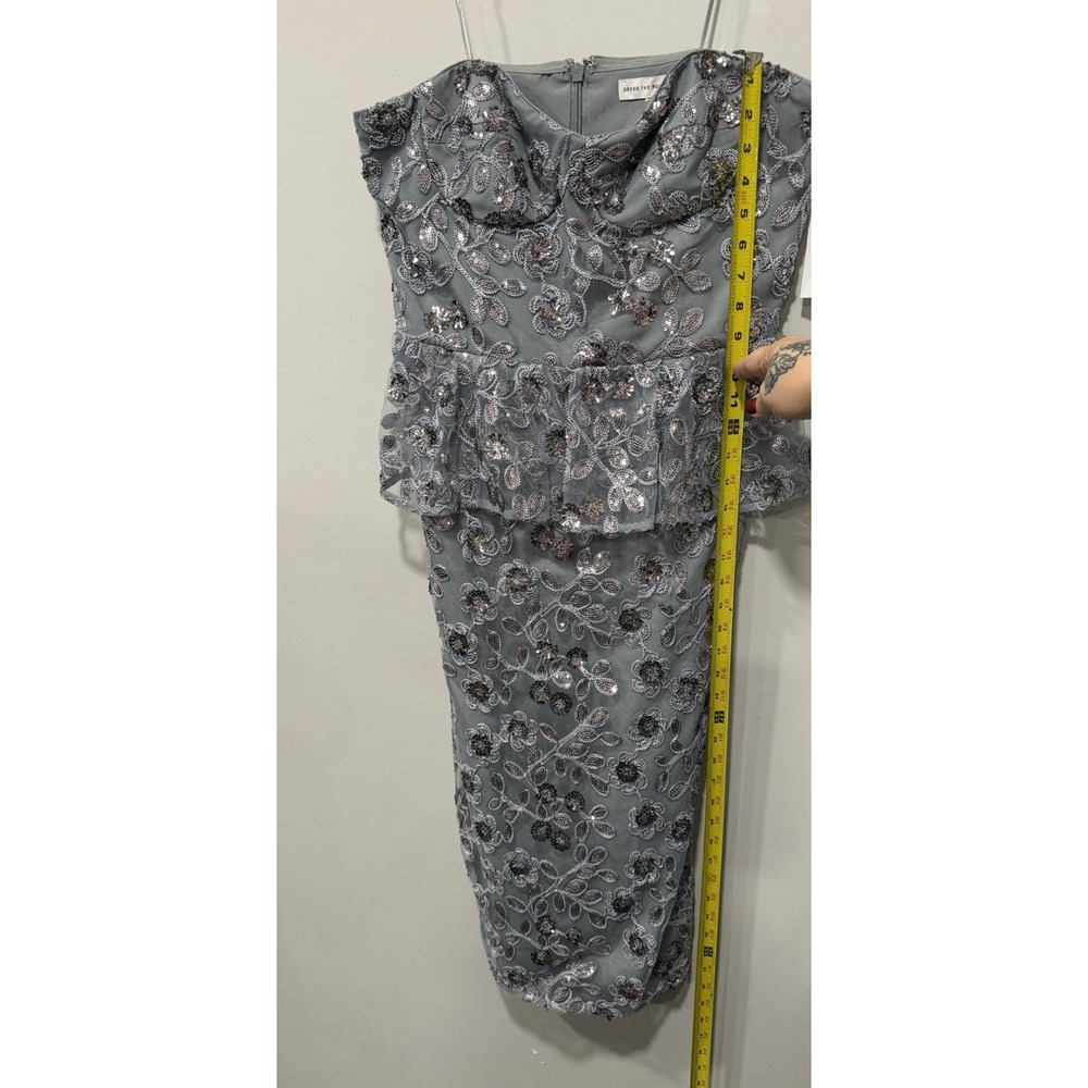 Dress The Population NWT Woman's XL Graphite Blue Sheath Floral Sequence NWT - Picture 4 of 11